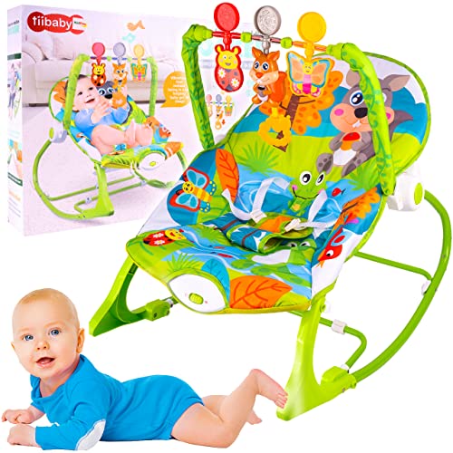 Malplay BabyWippen | elektrische Babyschaukel | Sitz mit Baby Mobile | Tiere Motive | bis zu 3 Jahren 18 kg | grün