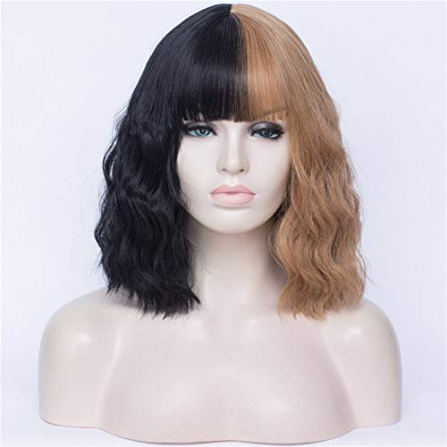 Perücke Farbige Perücken for Frauen Cosplay Perücke Zweifarbige Nähte Kurzer lockiges Wasserwellen-synthetische Perücken mit Pony Wig (Color : 7, Stretched Length : 12inches)