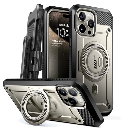 SUPCASE UBPro Mag Hülle für iPhone 15 Pro Max (6.7''), Kompatibel mit MagSafe, 360 Grad Handyhülle Case Bumper Schutzhülle Cover mit Displayschutz, Ständer und Gürtelclip 2023, Grau