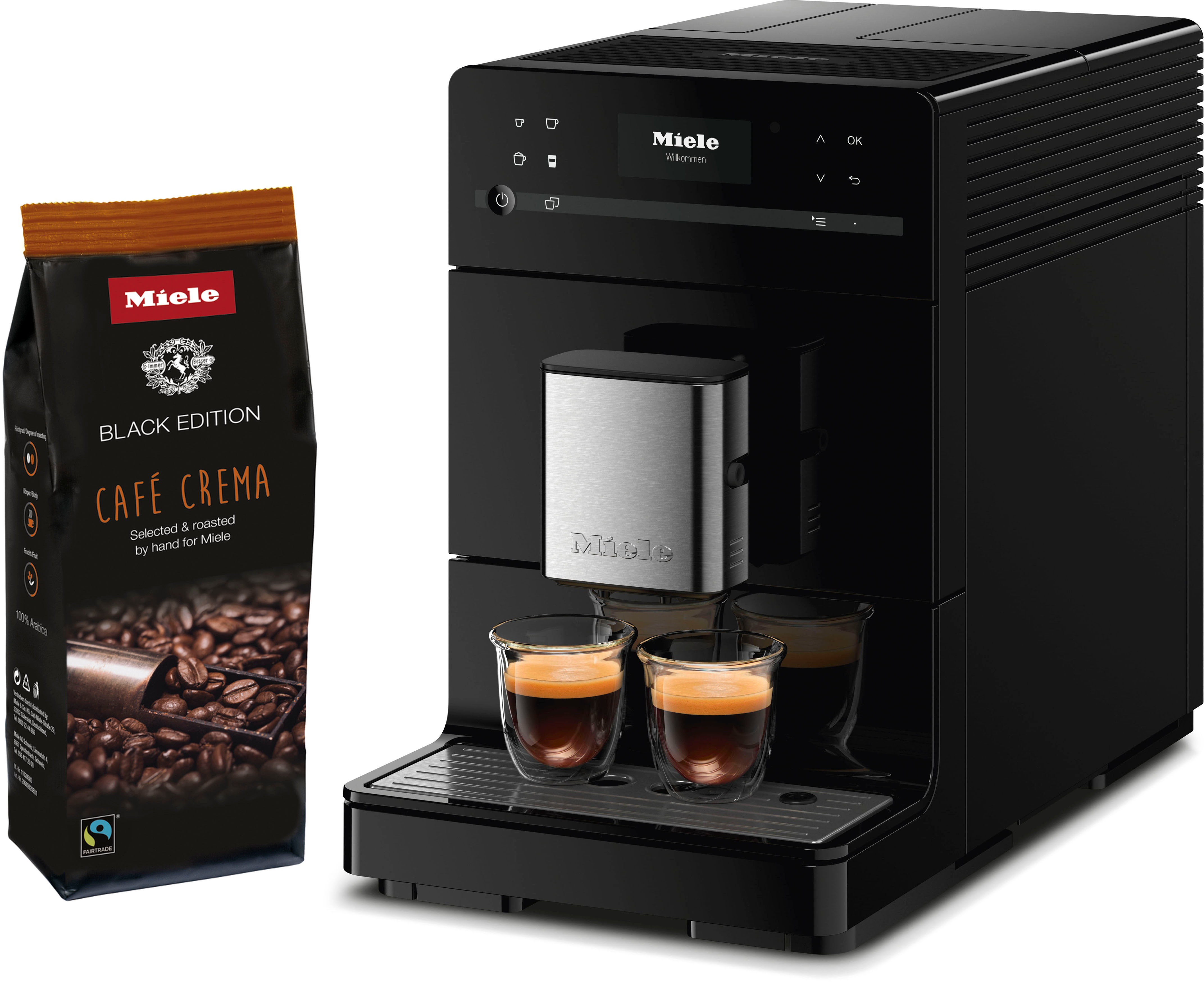 Miele CM 5300 Kaffeevollautomat (OneTouch- und OneTouch for Two-Zubereitung, automatische Spülprogramme, komfortable Reinigungsprogramme, entnehmbare Brüheinheit, Edelstahl-Kegelmahlwerk) schwarz