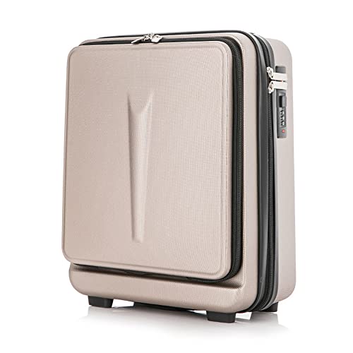 Kleiner, leichter Koffer mit Reißverschlusstasche vorne, ABS + PC Hardside Reisekoffer mit TSA-Schloss, Handgepäck, einfaches Reisen, Gepäck, Handgepäck für Reisen/Business, champagnerfarben / goldfarben, Modern