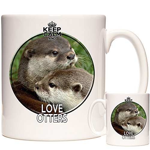 Otter Tasse Keep Calm and Love Otters Exklusiv von KazMugz. Keramik-Geschenk-Tasse. Ausgezeichnetes Geburtstagsgeschenk. Passender Untersetzer und Schlüsselanhänger erhältlich.