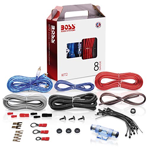 BOSS AUDIO KIT2 8 Gauge/ 3,27 mm Auto Installations-Set Verstärker Endstufe Kabel Anschlusskabel Cinch Kabel, Mehrfarben
