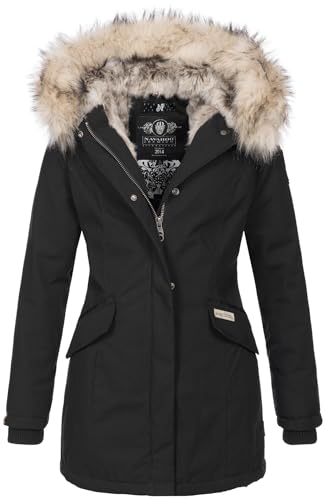 Navahoo Damen Winter Jacke Parka Mantel Winterjacke warm Kunstfell Premium B669 [B669-Christa-Schwarz-Gr.L]