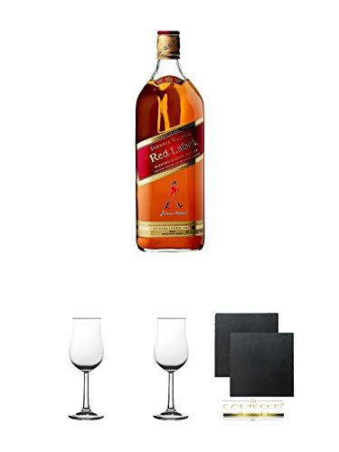 Johnnie Walker Red Label Blended Scotch Whisky 3,0 ltr. + 2 Bugatti Nosing Gläser + 2 Schiefer Glasuntersetzer eckig ca. 9,5 cm Ø