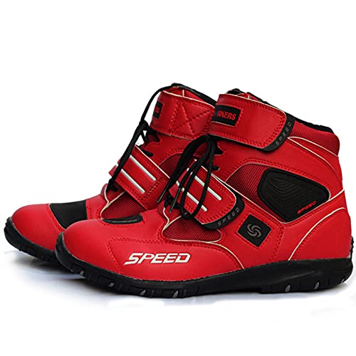 BSTL Motorradstiefel Damen, Motorräder Moto Racing Schuhe Herren Leder Motorrad Kurze Stiefelette für Motocross Off Road ​Bike,Red-39