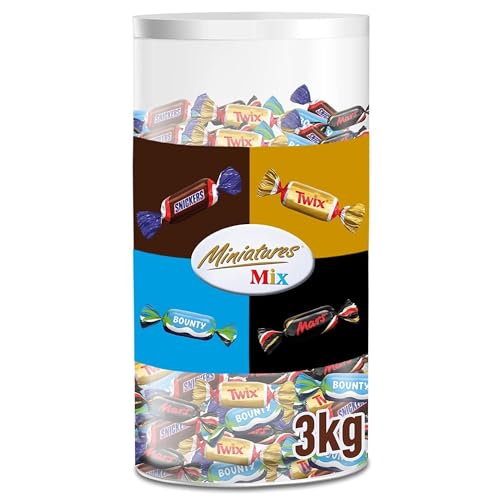 Miniatures Mix Schokoriegel | Mars, Snickers, Bounty, Twix | 296 Riegel in einer Box (1 x 3 kg)