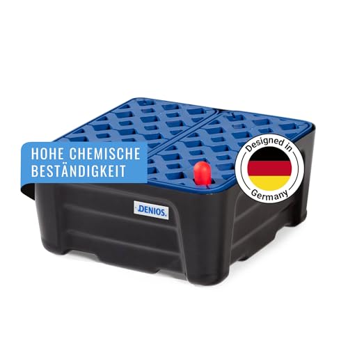 Denios Auffangwanne aus Kunststoff | Gitterrost aus Kunststoff | schwarz | BxHxT 400 x 180 x 400 mm | Volumen 20 Liter | Arbeitssicherheit Notfall-Umweltschutz-Produkte säurefest