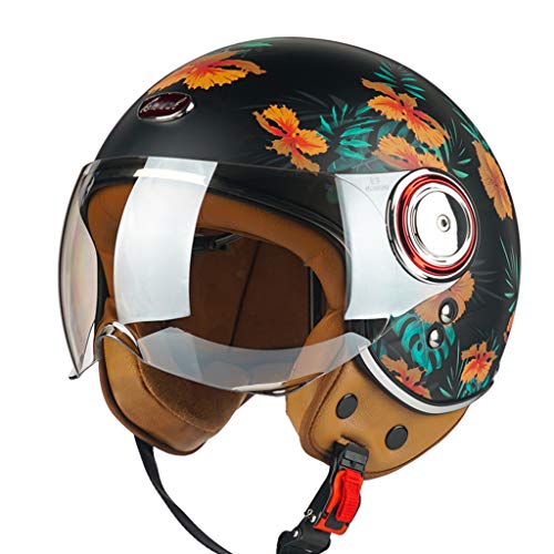 Cruiser Travel Retro Helm Motorrad Halbhelm mit Sonnenblende Herren Damen Vintage Leicht Vespa Helm DOT/ECE Zugelassen Vier Jahreszeiten Scooter Chopper Moped 3/4 Open Face Helm