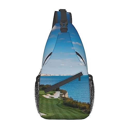 Schulterrucksack mit Golfplatz-Aufdruck, leicht, faltbar, wasserabweisend, für den täglichen Gebrauch, Schwarz , Einheitsgröße