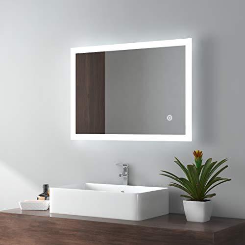 EMKE LED Badspiegel 50x70cm Badezimmerspiegel mit Beleuchtung kaltweiß Lichtspiegel Wandspiegel mit Touchschalter IP44 energiesparend