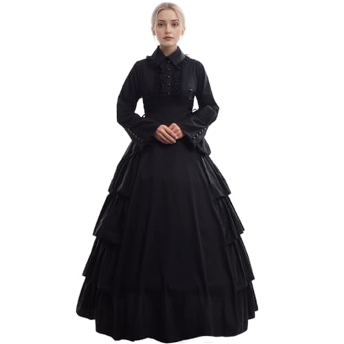 GRACEART Damen Gothic Viktorianisches Kleid Renaissance Maxi Kostüm, Black, XXL