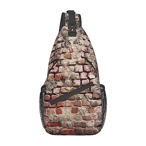 Ancient Worn Brick Wall Print Sling Rucksack, leichte faltbare Crossbody-Tasche | wasserabweisender Schulterrucksack für den täglichen Gebrauch, Schwarz , Einheitsgröße