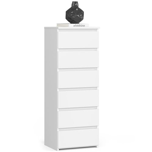AKORD | Kommode mit 6 Schubladen| Rollschubladen | Schubladenschrank Kleiderschrank | Sideboard mit Ablage | Robust | Universal Design | Weiß