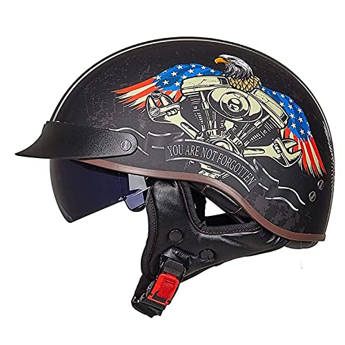 Vintage Halbschalenhelm Brain-Cap Motorrad Halbhelme · Retro Halbschale Jet-Helm Scooter-Helm Mofa-Helm Retro Motorrad Half Helm Mit Built-In Visier,ECE-Zertifizierung C,M(57-58CM)