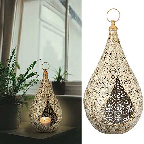 Cepewa Windlicht Laterne Mandala Metall Gold indisch Vintage Teelicht Kerzenlicht (Windlicht Laterne Mandala - groß)