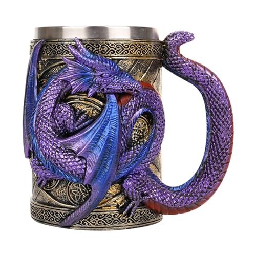 EACTEL Merchandise-Bierkrüge, Metallisolierter Roaring Dragon-Bierkrug, 3D-mittelalterlicher Drachen-Wikinger-Krug, Edelstahl-Gothic-Party-Bierkrug