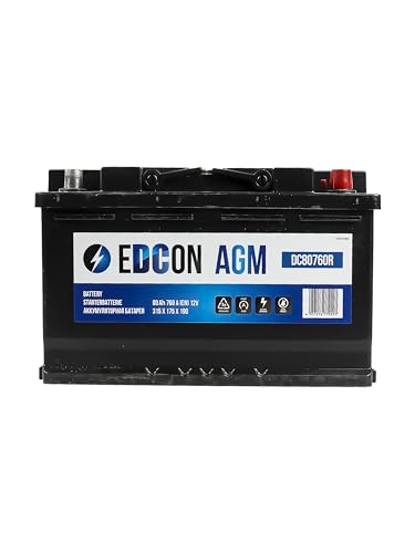 EDCON DC80760R Autobatterie 12V – 80Ah – 760A – Start-Stop Starterbatterie – Bleisäure AGM