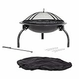 La Hacienda 58106 Camping Feuerschale mit Grill, zusammenklappbare Beine und Tragetasche – schwarz