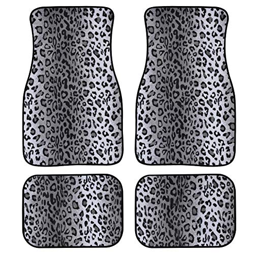 Binienty Auto-Fußmatten, graues Leoparden-Design, rutschfeste Gummimatten für vorne und hinten, 4-teiliges Set, universelle Passform