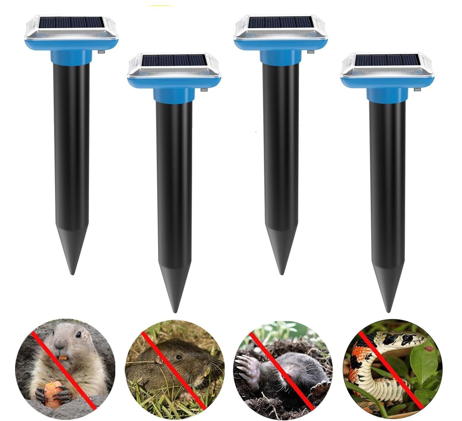 Mole Repellent Sonic-gerät 4 Stück Ultrasonic Solar Maulwurfabwehr Maulwurfschreck Wühlmausabwehr Schlagenabwehr Eidechsenabwehr Mole Repellent Schädlingsbekämpfung für Den Rasen Garten