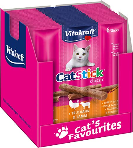 Vitakraft Cat-Stick Mini – Leckerli für Katzen mit Truthahn und Lamm, 10 Beutel mit je 6 Sticks