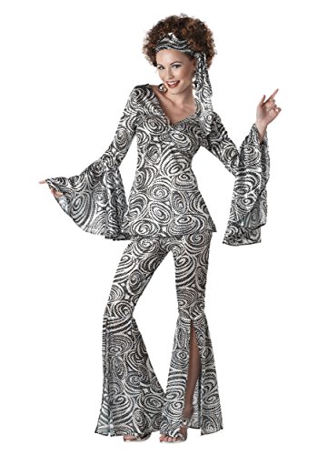 Generique - Disco-Kostüm 70er-Jahre für Damen Silber-schwarz XL (44/46)