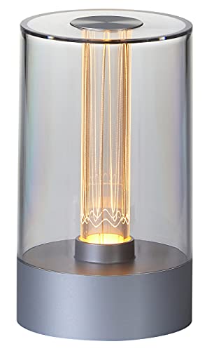 Northpoint Design LED Tischlampe Tischleuchte Warmweißes Licht mit beleuchtetem Glühdraht Optik 1800mAh Akku Touch Schalter (Silber)