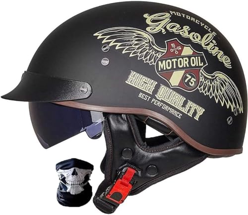 Halbhelme Motorrad Brain-Cap · Halbschale Jet-Helm Roller-Helm Halbschalenhelm mit ECE-Zertifizierung Scooter-Helm Mofa-Helm Retro Half Helm mit Visier für Cruiser Chopper Biker 1,M=57-58cm