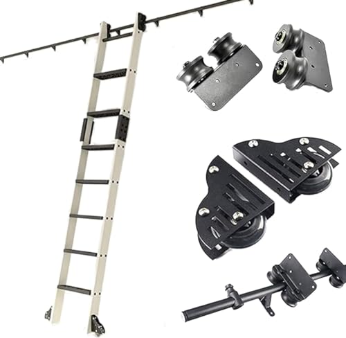 CATANK Rollende Bibliotheksleiter, Hardware-Schienen-Set, Schiebeleiter, Bibliothek, komplettes Set, Hardware-Rollbahn (ohne Leiter), schwarzes Gleitschienen-Set mit Bodenrollenrädern (Größe: 400 cm