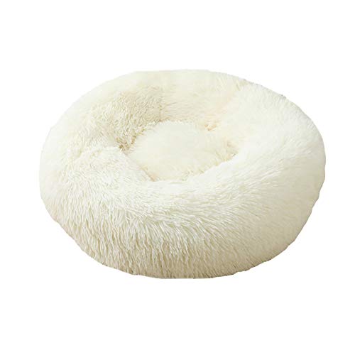 GUOCU Haustierbett Doughnut Form Klein Hund Bett Rundes Plüsch Katzenbett Hundehaus Welpen Tragbare Warme Weiche Bequeme Hundehütte,Weiß,3XL:100cm