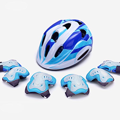 Roller Skating Safeguard Knieschützer Ellbogenschützer Wristar Armschienen Schutzhelm Sports Support Pads Schutz Gear Pads für Kinder / Kinder Rollschuh Skateboard Fahrrad BMX Bike ( Farbe : Fluorescent blue , größe : L )