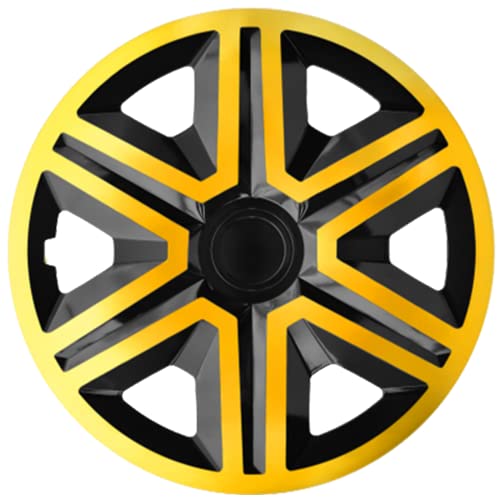 Ohmtronixx Action Radkappen 15 Zoll 4er Set, schwarz/Gold, Radzierblenden aus ABS Kunststoff