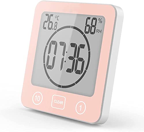 VORRINC Shower Clock Bad Uhr Wasserdicht Badezimmeruhr Uhr mit Saugnapf LCD Display Luftfeuchtigkeit Temperatur Wanduhren,Countdown Timer (Rot)
