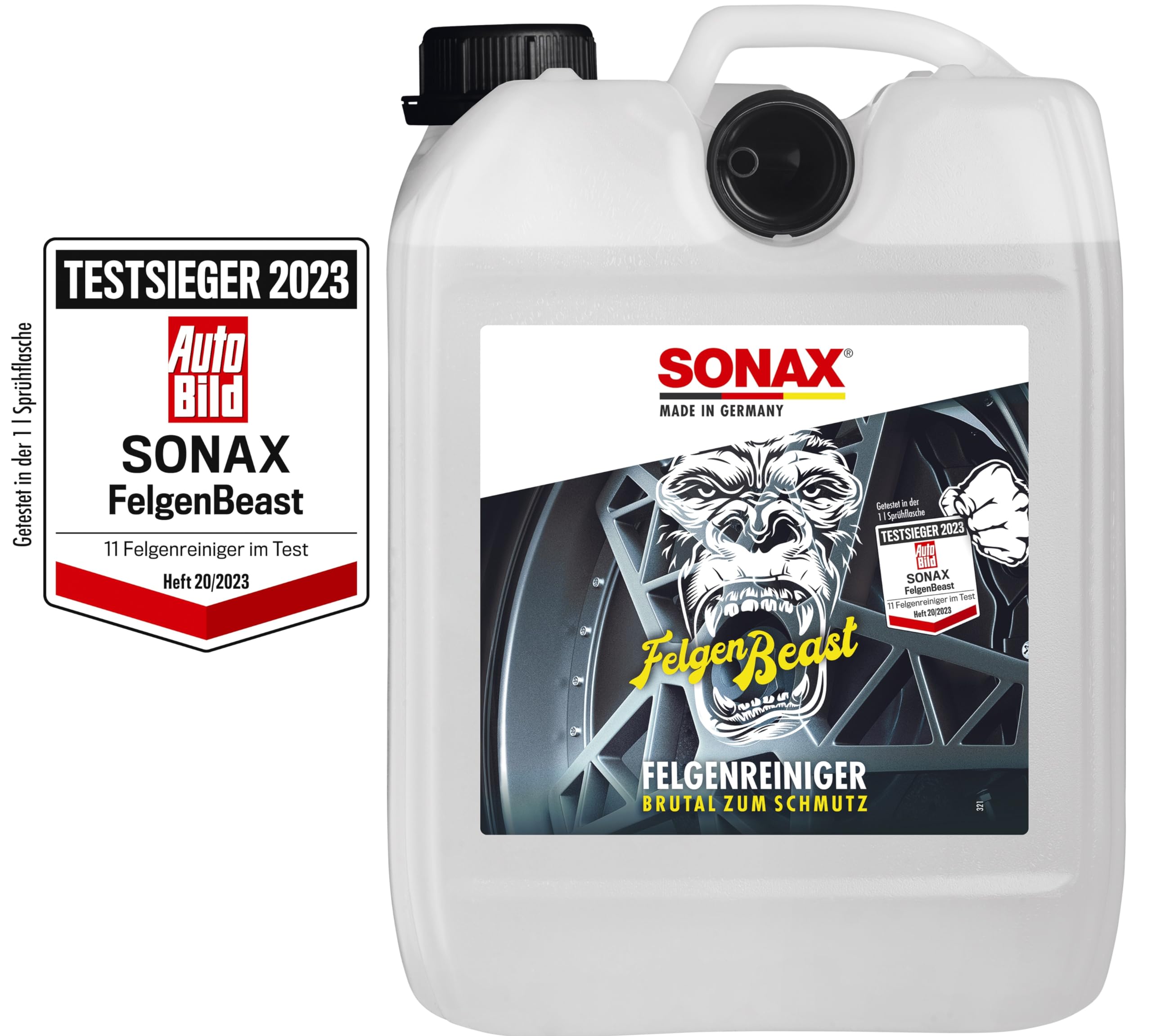 SONAX FelgenBeast (5 Liter) Felgenreiniger für alle polierten, verchromten und matten Stahl- & Leichtmetallfelgen | Art-Nr. 04335000