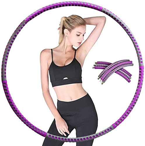 LEYF Hula Hoop Reifen Erwachsene - Edelstahlkern mit hohe Qualität Schaumstoff - Kann für Fitness, Gewichtsverlust und Massage verwendet Werden / 6-teiliger Abnehmbarer Hula Hoop - Lila-Grau (1.2 kg)