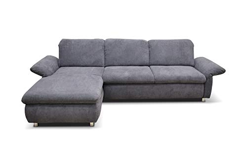 Domo Collection Smoothie Sofa / Ecksofa mit Rückenfunktion + Armlehnfunktion / Couch mit Schlaffunktion / Maße: 276/183 cm (Breite/Tiefe) / Farbe: grau