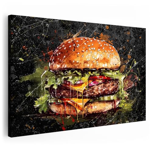 Artmazing | Burger Gemälde Bild bunt | S-Art Bilder | Burger Gemälde Bilder Modern | Coole Wandbilder Wohnzimmer | Wandbild Burger Gemälde Deko XXL | Bild Leinwand XXL | buntes Poster für Wand
