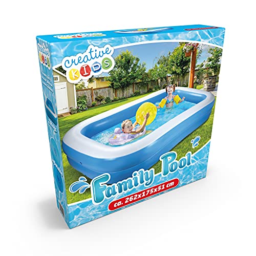 Creative Kids Pool - Aufblasbar - Rechteckig - 262x175x51cm - Max 778 Liter - 2 Ringe