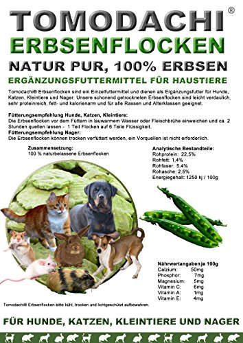 Erbsenflocken Nager-Snack, Nagerfutter Hamster, Meerschweinchen, Ratte, Maus, Chinchilla, Ergänzungsfutter, Proteine, Mineralien für Verdauung und Stoffwechsel, Tomodachi® Erbsenflocken 10kg Sack