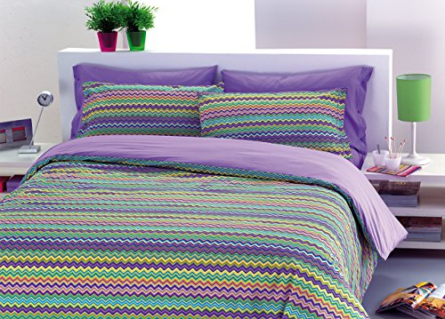 Biancheria Web Bettbezug für Doppelbett aus 100 % Baumwolle, Bettbezug mit Baia-Muster, Lila