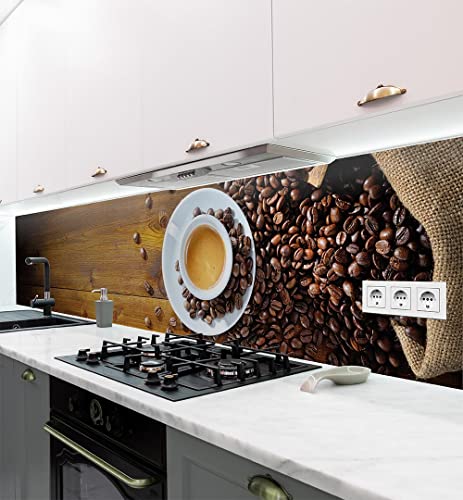 MyMaxxi | selbstklebende Küchenrückwand Folie ohne bohren | Aufkleber Motiv Kaffe | 60cm hoch | adhesive kitchen wall design | Wandtattoo Wandbild Küche | Wand-Deko | Wandgestaltung