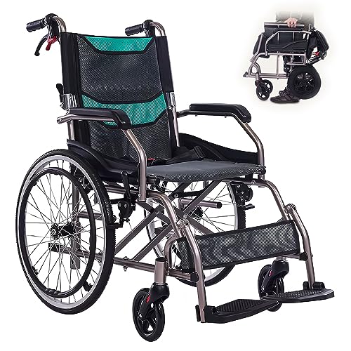 GHBXJX Rollstuhl Faltbar Leicht Reiserollstuhl, Ultraleicht Rollstühle für die Wohnung und Unterwegs, Aktivrollstuhl, Feste Armlehnen und Klappbare Fußstützen, 46cm Sitzbreite
