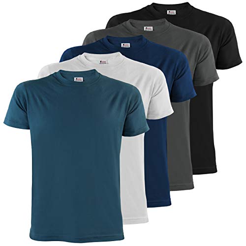 ALPIDEX Herren T-Shirts 5er Set mit Rundhalsausschnitt, einfarbig Größe S M L XL XXL 3XL 4XL - Größe XXXL, Water
