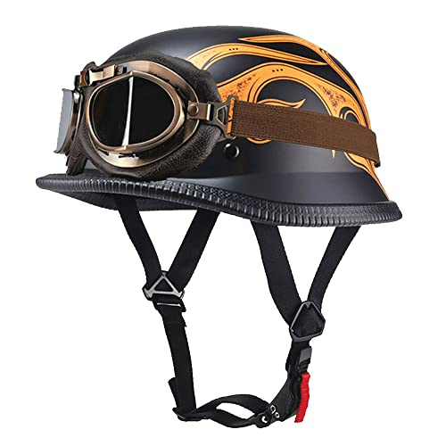 Deutsch Helm Halboffenen Vintage Öffnen Motorradhelm Halb-Helm ECE-Zertifizierung Chopper Helm mit Sonnenbrille für Mopeds Cruiser Vintage Jet Helm Schnellverschlussschnallen M-XXL