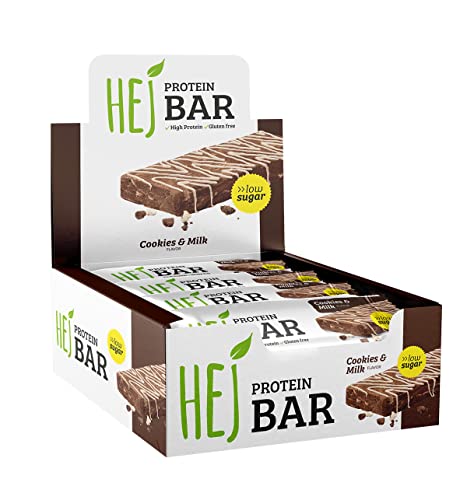 HEJ Protein Bar - Protein Riegel ohne Zuckerzusatz - Eiweißriegel - Fitness Riegel Protein - Geschmack Cookies & Milk - 12er Pack (12 x 60g)