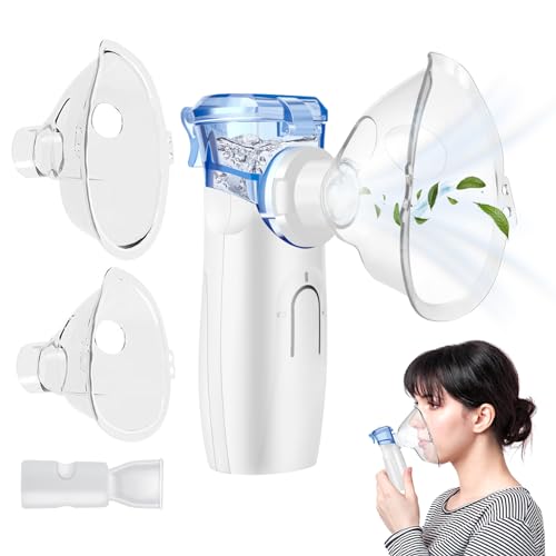 Inhaliergerät Inhalationsgerät Tragbar Vernebler Inhalator für Erwachsene und Kinder, Geräuscharmer Ultraschall Inhalieren Set mit Mundstück und Maske, USB Wiederaufladbar