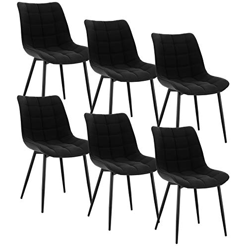 WOLTU 6 x Esszimmerstühle 6er Set Esszimmerstuhl Küchenstuhl Polsterstuhl Design Stuhl mit Rückenlehne, mit Sitzfläche aus Leinen, Gestell aus Metall, Schwarz, BH206sz-6