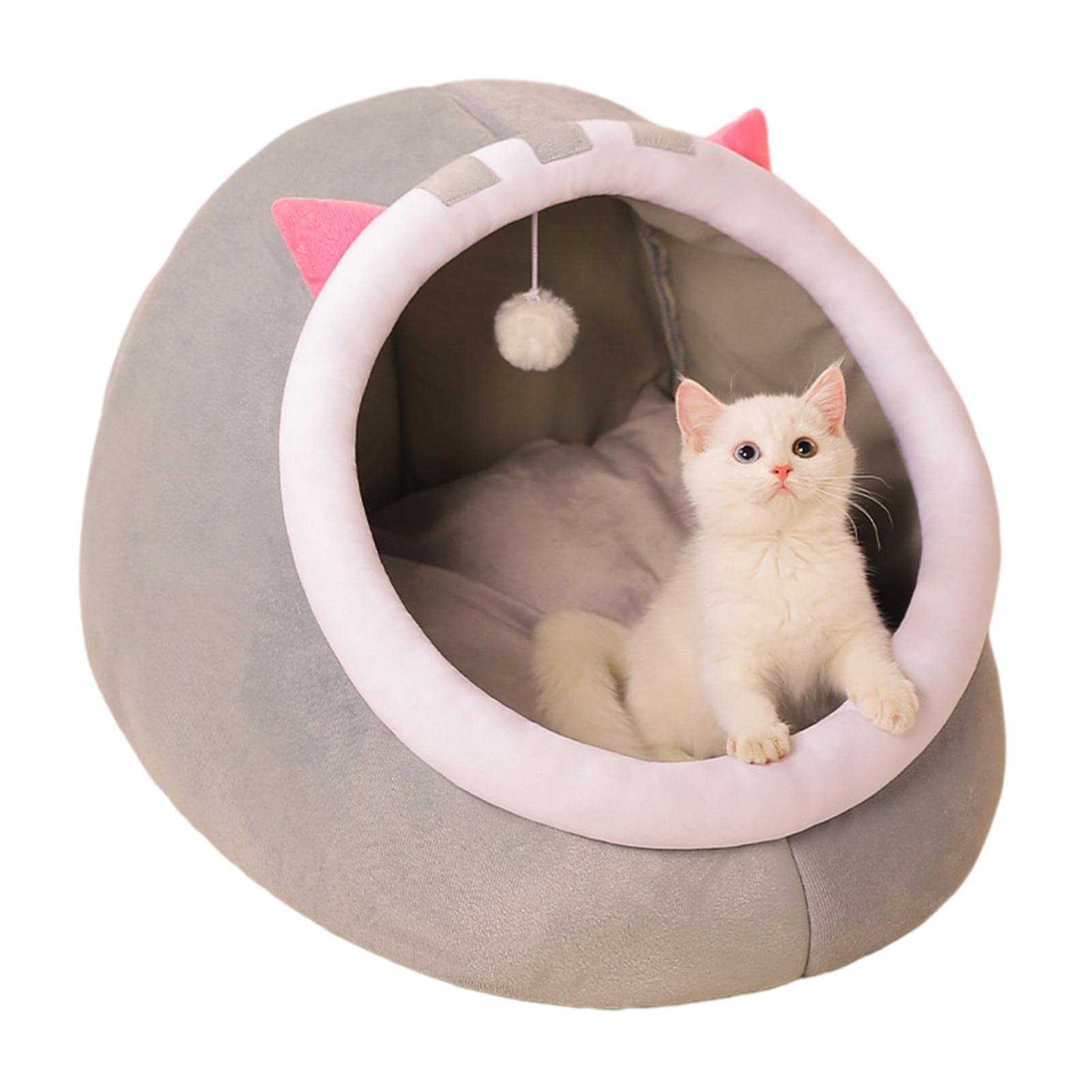 YOUGE Kleines Katzenzelt mit aufgehängtem Spielzeug, Katzenbetten für Indoor-Katzen, waschbares warmes kleines Hundehöhlenbett mit rutschfestem Boden, superweiches beruhigendes Haustier-Schlafsofa