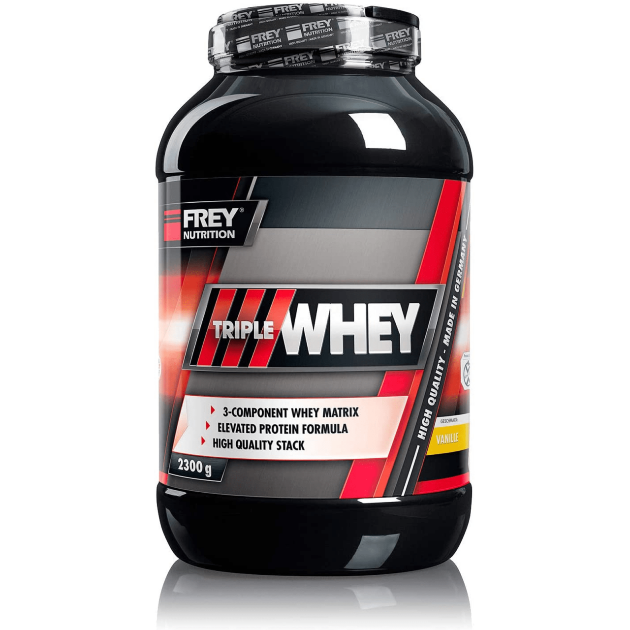 Frey Nutrition Whey Protein Vanille Dose, 1er Pack (1 x 2.3 kg) Whey-Protein - Trägt zur Muskelzunahme und zum Muskelerhalt bei - Hoher 30%iger Isolatanteil - Hoher BCAA-Anteil im Proteinrohstoff (23,8 g) - Made in Germany